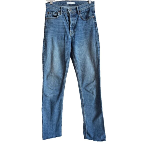 GRLFRND Natalia High Rise Ankle Cropped Blue Denim Raw Hem Size 27 Ma Belle Amie - Picture 1 of 13